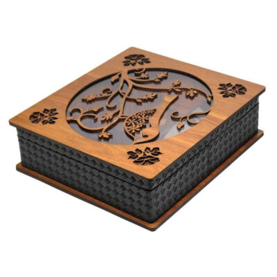 Wooden Tea Bag Organizer Box with Chest Termeh Design