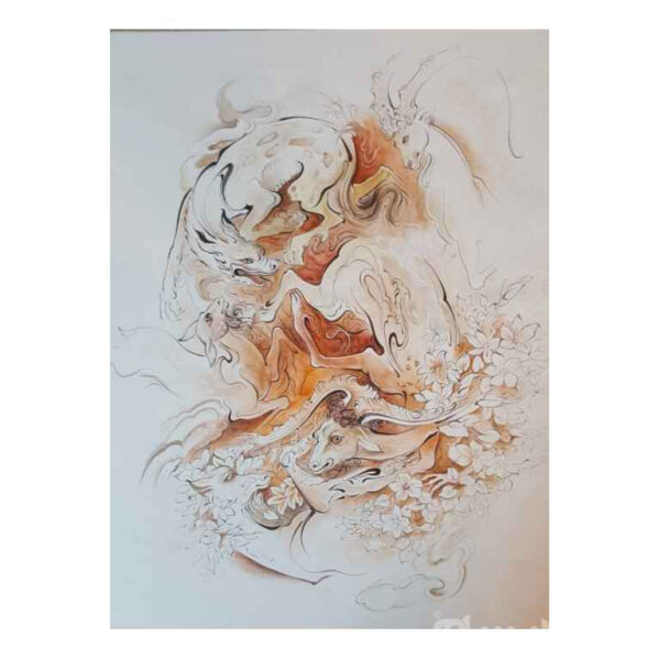 Original Persian Miniature Art Painting: Watercolor - Controversy