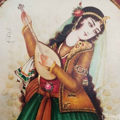 Original Persian Safavid Art Painting: Acrylic on Leather – Khatoon