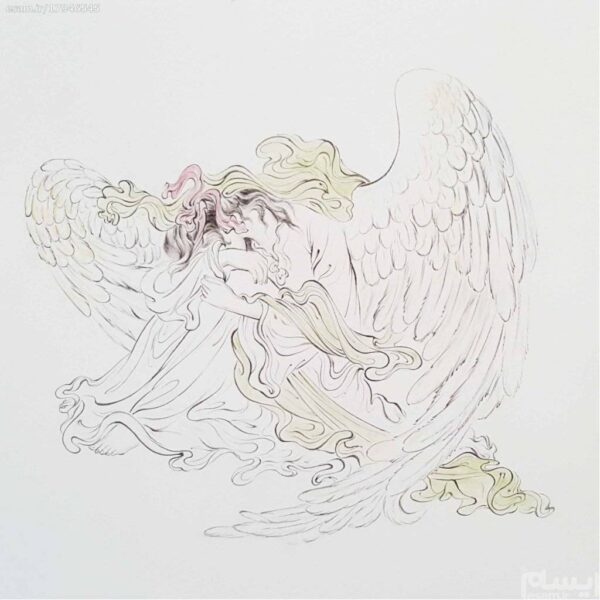 Original Persian Miniature Art Painting: Watercolor - Broken Heart Angel