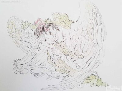 Original Persian Miniature Art Painting: Watercolor – Broken Heart Angel
