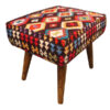Traditional Red Persian Footstool with Wooden Legs and Velvet Fabric Art
