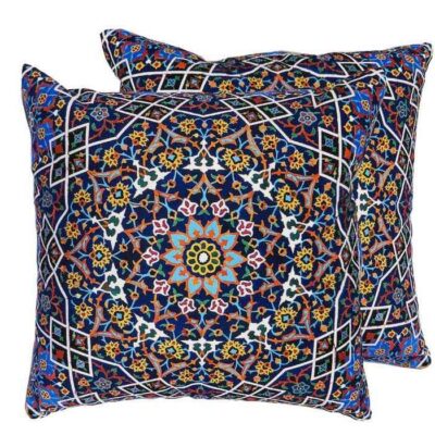 Eclectic Velvet Footstool & Cushions Set Inspired by Persian Art