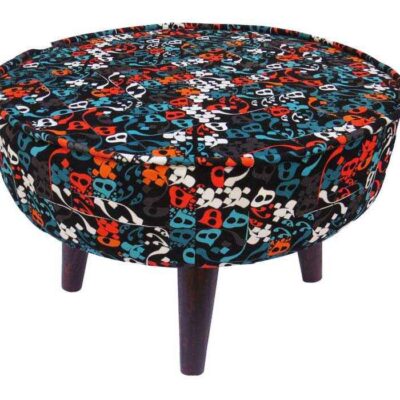Eclectic Velvet Footstool & Cushions Set Inspired by Persian Art