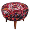 Traditional Red Persian Footstool with Wooden Legs and Velvet Fabric Round Kl