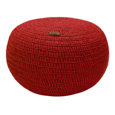 Round Knitted Pouffe Red Color