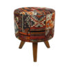 Traditional Persian Footstool with Wooden Legs and Velvet Fabric Pamir