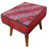 Traditional Red Persian Footstool with Wooden Legs and Velvet Fabric MO2