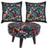 Eclectic Velvet Footstool & Cushions Set Inspired by Persian Art