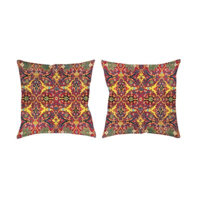 Traditional Velvet Footstool & Cushions Set Inspired by Persian Art