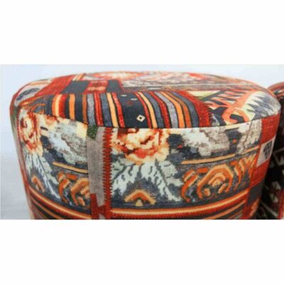 Traditional Persian Footstool with Wooden Legs and Velvet Fabric Pamir