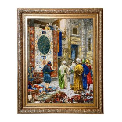 Hand-Knotted Persian Pictorial Rug from Tabriz Depicting Bazaar Cairo