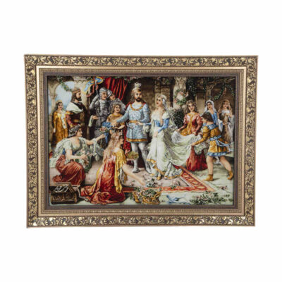 Hand-Knotted Persian Pictorial Rug from Tabriz Depicting Coronation