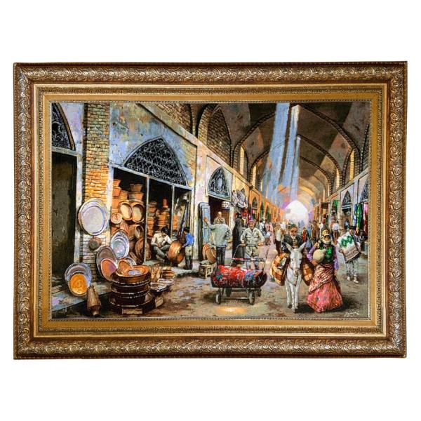 Hand-Knotted Persian Pictorial Rug from Tabriz Depicting Bazaar Coppersmiths