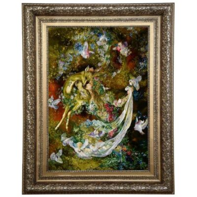Hand-Knotted Persian Wall Hanging Rug from Tabriz Depicting Ahu Miniature