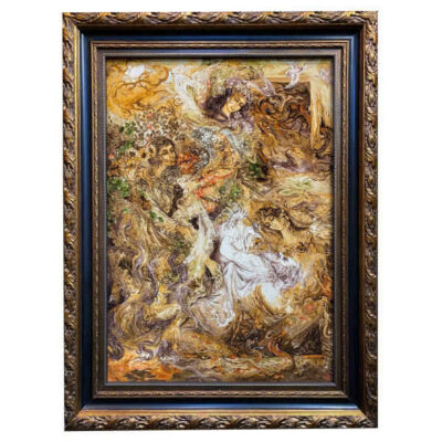 Hand-Knotted Persian Wall Hanging Rug from Tabriz Depicting Miniature