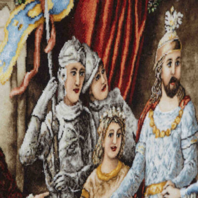 Hand-Knotted Persian Pictorial Rug from Tabriz Depicting Coronation