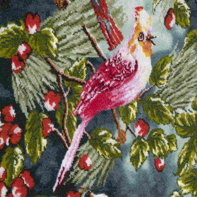Hand-Knotted Persian Pictorial Rug from Tabriz Depicting Red Birds