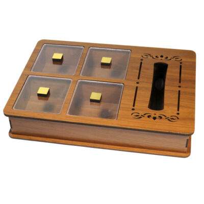 Set of Wooden Tea Bag Organizer Box with Tissue Holder Abtin