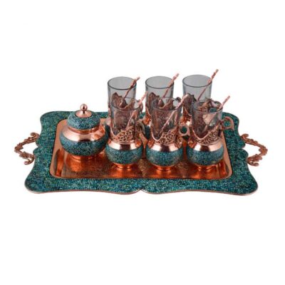 Handcrafted Persian Copper Tea & Coffee Set – Inlaid Turquoise