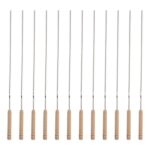 Set of Twelve Steel Skewers with Wooden Handle for Kebab and Grilling