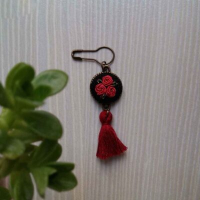 Embroidered Brooch Pin – Red Flower Model