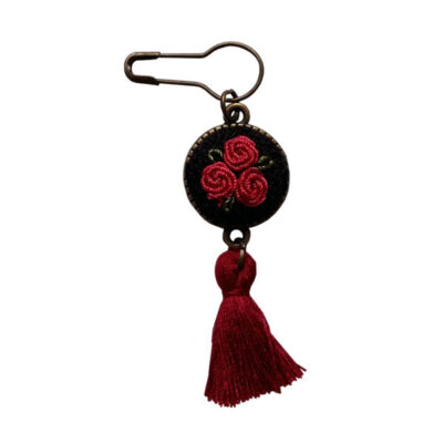 Embroidered Brooch Pin – Red Flower Model