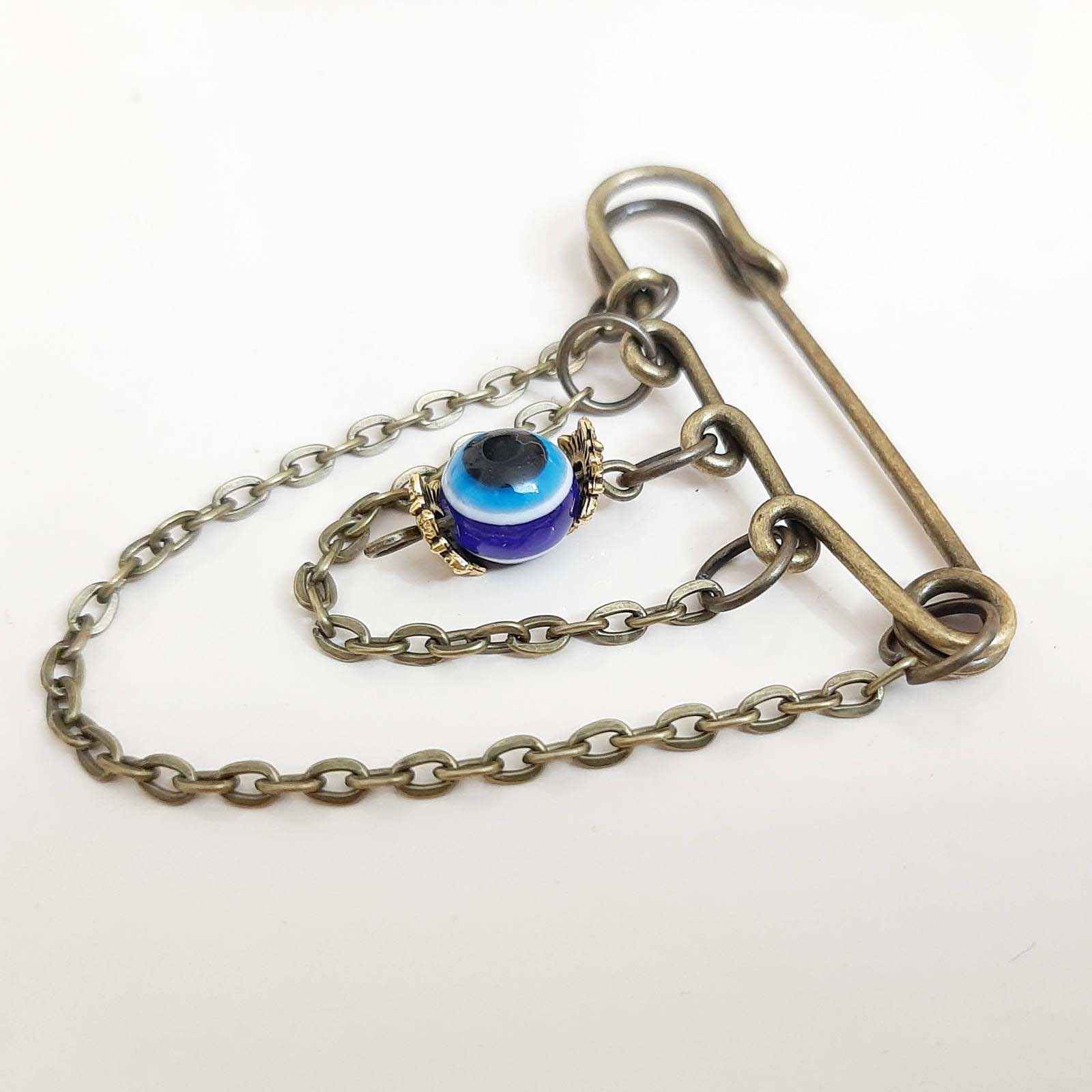 Blue Evil Eye Safety Pin Brooch – Protective Amulet