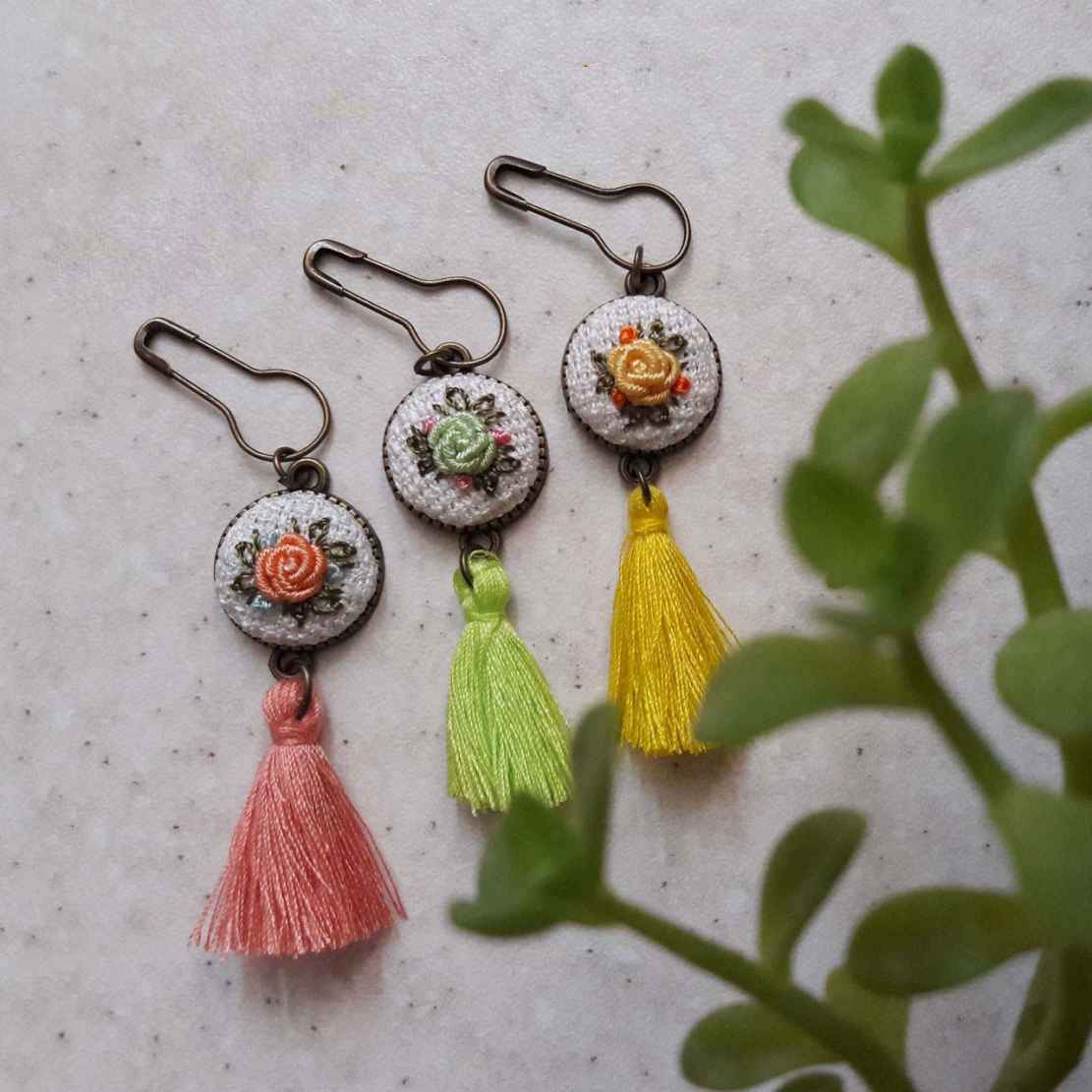 Embroidered Brooch Pin – Blue Flower Design