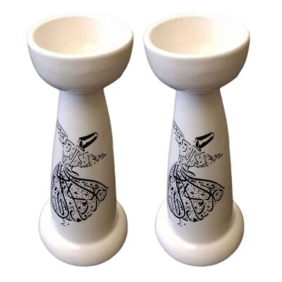 Persian Ceramic Candlestick with Calligraphy Design