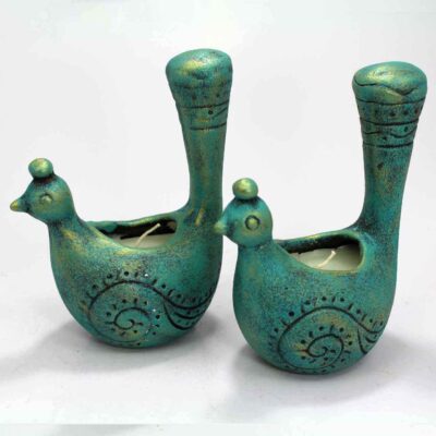 Persian Pottery Candlestick Handmade with Artisan Elegance Peafowl