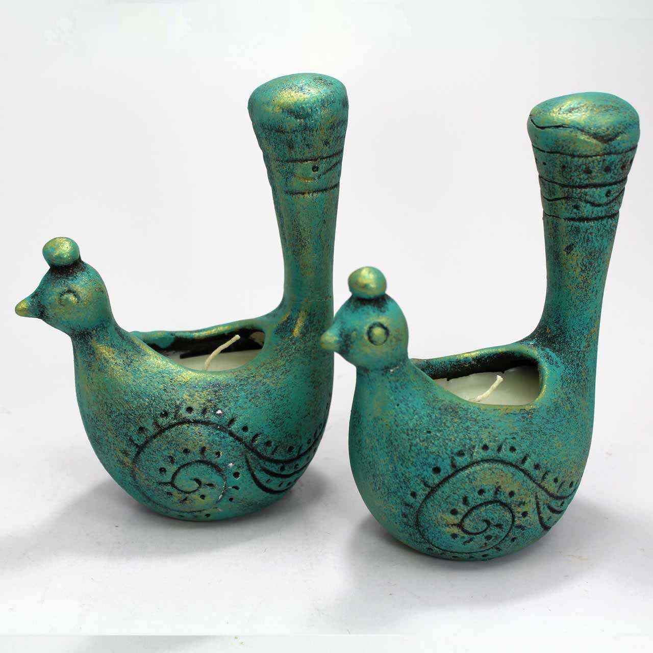 Persian Pottery Candlestick Handmade with Artisan Elegance Peafowl