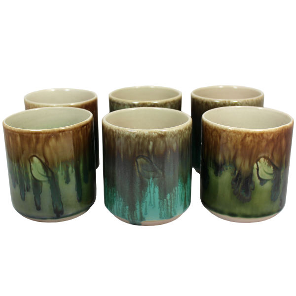 Artistic Ceramic Mug - Set of 6 with Drip Glaze Pattern, Bird Model