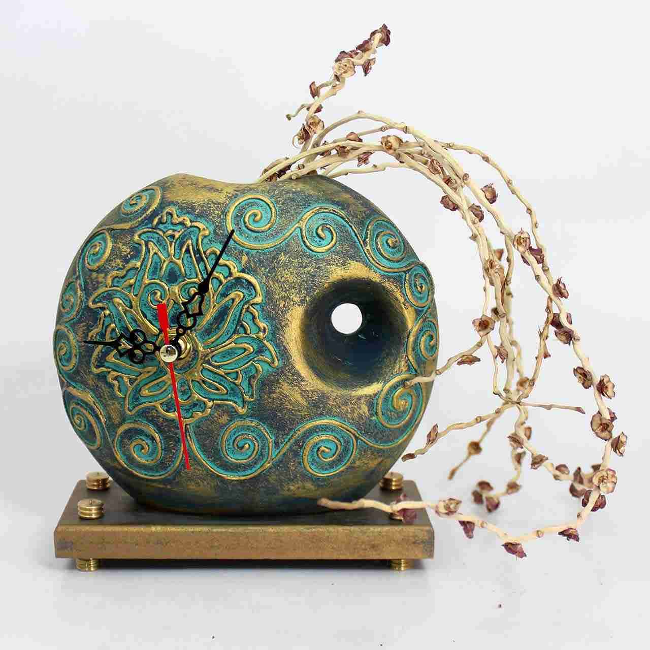 Persian Artistic Pottery Desk Clock Model Flower