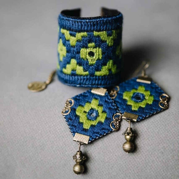 Persian Embroidered Bracelet & Earrings Set Jahan