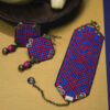 Persian Embroidered Bracelet & Earrings Set Nice Purple
