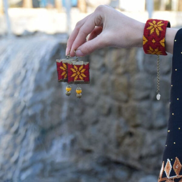 Persian Embroidered Bracelet & Earrings Set Hori