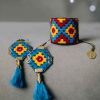 Persian Embroidered Bracelet & Earrings Set Blue Sky