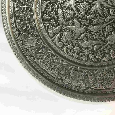 Decorative Copper Tray Hand-Engraved with Persian Artisanal Flower