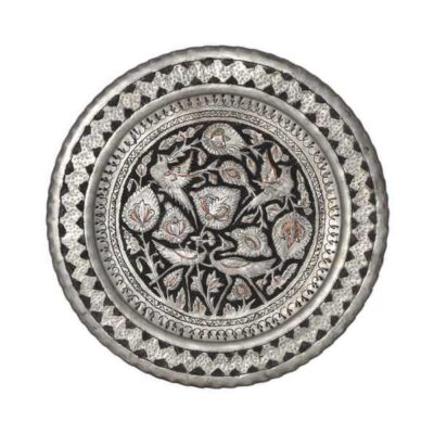 Decorative Copper Tray Hand-Engraved with Persian Artisanal Bird