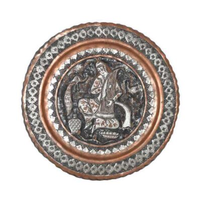 Decorative Copper Tray Hand-Engraved with Persian Artisanal Player