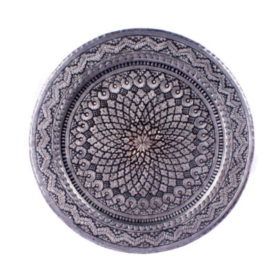Decorative Copper Tray Hand-Engraved with Persian Artisanal Sun