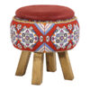 Round Velvet Footstool with Wooden Legs Inspired by Persian Art Red
