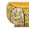 Round Velvet Footstool with Wooden Legs Inspired by Persian Art Yellow