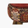 Round Velvet Footstool with Wooden Legs Inspired by Persian Art Red
