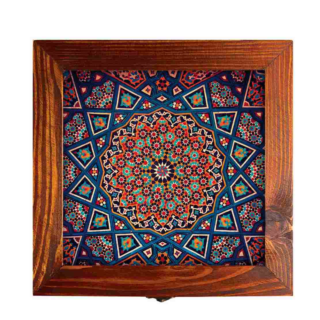 Wooden Box for Gift Giving with Persian Inspired Pattern Minakari