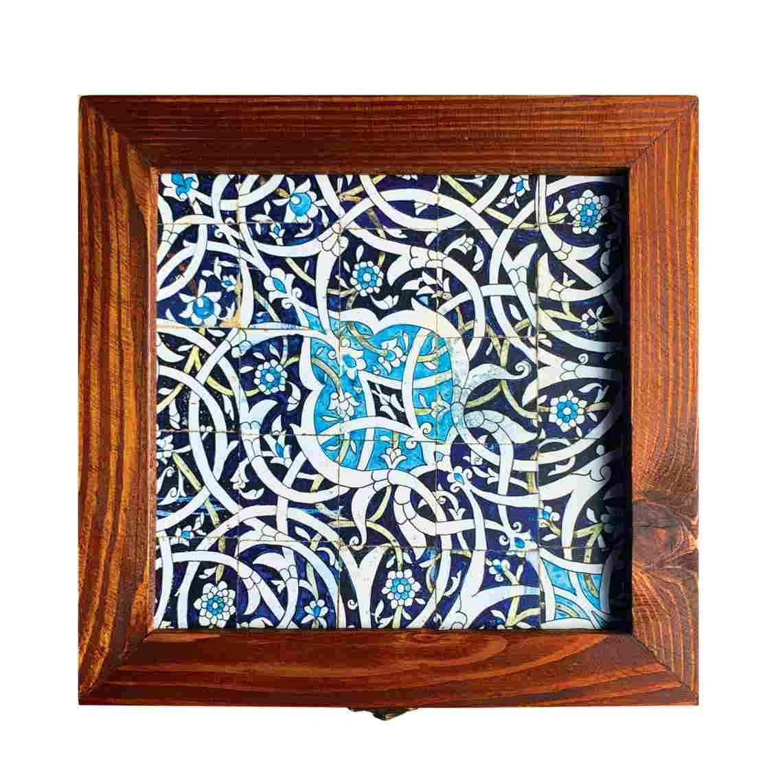 Wooden Box for Gift Giving with Persian Inspired Pattern Tile