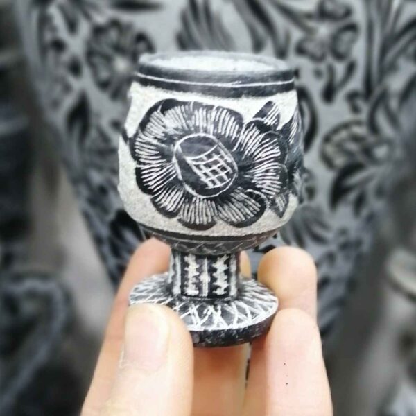 Handcrafted Stone Coffee Cup with Pedestal & Flower Design 2-Piece