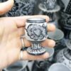 Handcrafted Stone Coffee Cup with Pedestal & Flower Design 2-Piece