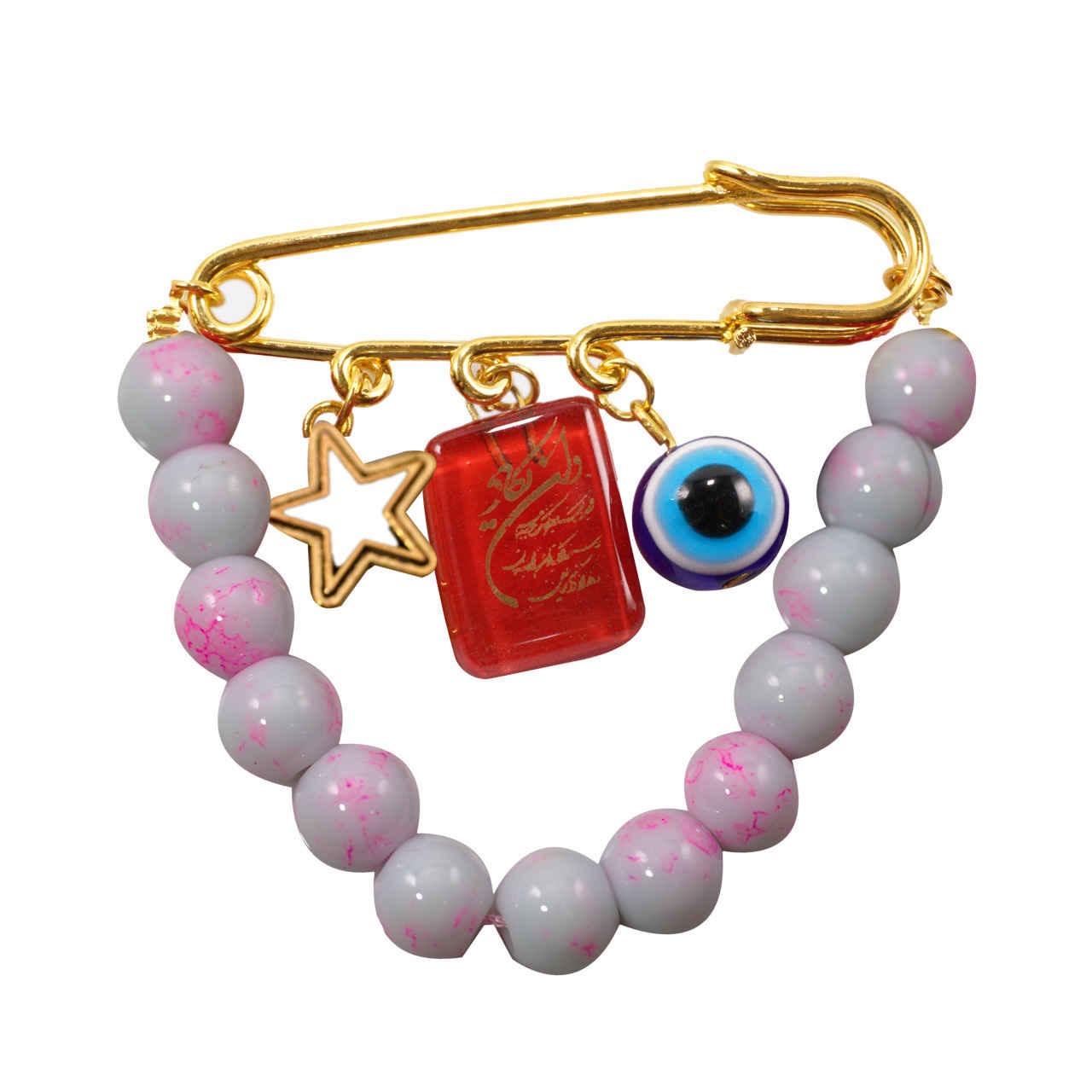 Evil Eye Safety Pin Brooch with Chain – Protection Charm